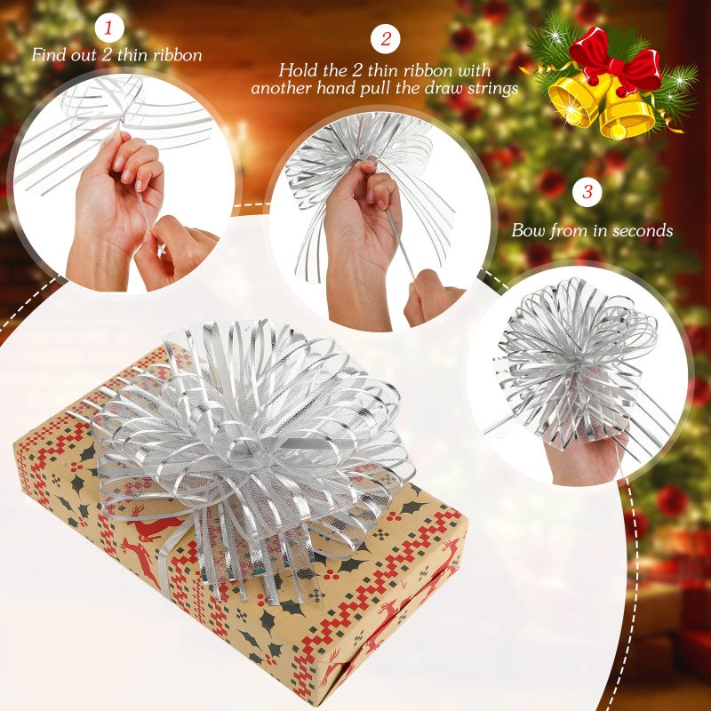 Poen 12 Pieces Large Pull Bow for Gift Wrapping Ribbon Pull Bows for Presents Wedding Baskets for Wrapping Boxes Flower Decorations(8 Inch,White) - Image 3